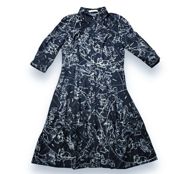 Rani Arabella Midi Shirt  Dress Celestial Zodiac Print Pockets Navy Italy Large - Picture 2 of 7